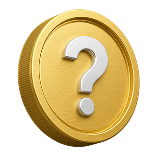 Moneda dorada decorativa en 3D con un signo de interrogación, ubicada en la página de preguntas frecuentes